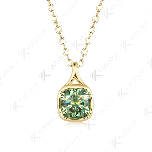 Kuololit 2CT Cyan Moissanite Lab Grown Alexandrite Cushion Cut Necklace for Women Solid 925 10k 14k Yellow Gold Necklace for Engagement Christmas Gift