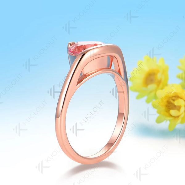 Kuololit 3CT Lab Grown Pink Sapphire Trillyon Cut Ring for Women Solid 14K 10K 585 Rose Gold Engagement Ring for Christmas Gifts
