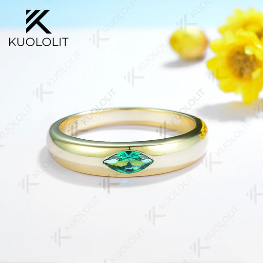 Kuololit 0.3CT Lab Grown Emerald Ring for Women Solid 18K 14K 10K 585 White Gold Marquise Gemstone Ring for Christmas Engagement