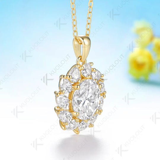 Kuololit 3CT Oval Moissanite Necklace for Women Solid 585 14K 10K Yellow Gold Custom Necklace for Christmas Anniversary Gifts