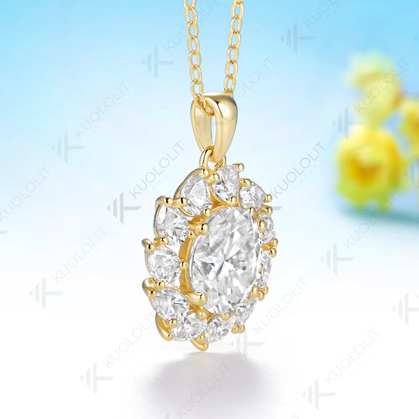 Kuololit 3CT Oval Moissanite Necklace for Women Solid 585 14K 10K Yellow Gold Custom Necklace for Christmas Anniversary Gifts