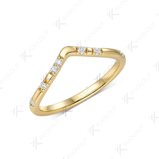 Kuololit  0.11CTW Lab Diamond Wedding V Band for Women Solid 14K 10K Yellow Gold Eternity Band Ring for Engagement Christmas