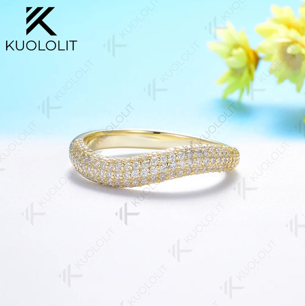 Kuololit V Moissanite Band Rings for Men Women Solid 18K 14K 10K Yellow Gold Rings for Anniversary Engagement Gift Party Classic
