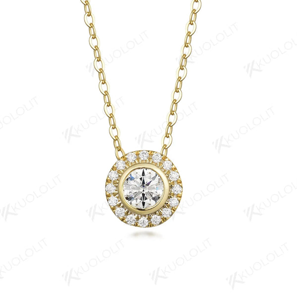 Kuololit 0.5CT Moissanite D/VS1 Necklaces for Women Solid 18K 14K 10K 925 Sliver Yellow Gold Pendant for Anniversary Custom Gift