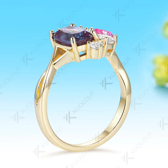 Kuololit Lab Grown Alexandrite Gemstone Custom Ring for Women Solid 14K 10K 585 Yellow Gold Engagement Ring for Christmas Gift