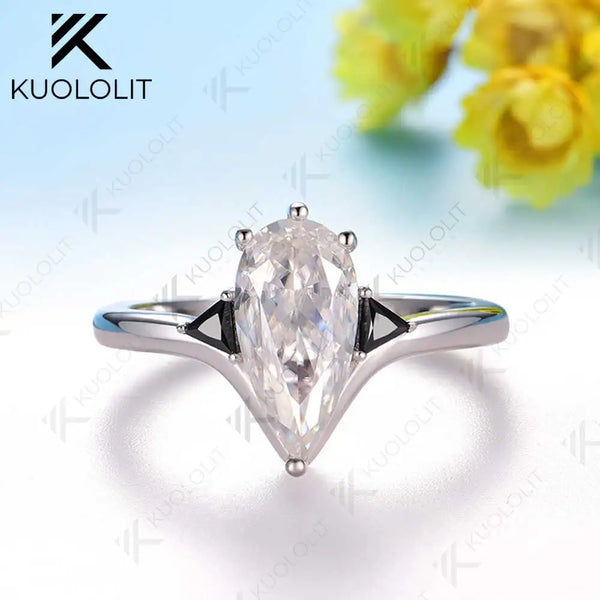 Kuololit 2.2CT Crushed Ice Moissanite Ring for Women Soild 10K 14K Yellow Gold Black Moissanite Ring for Engagement Christmas