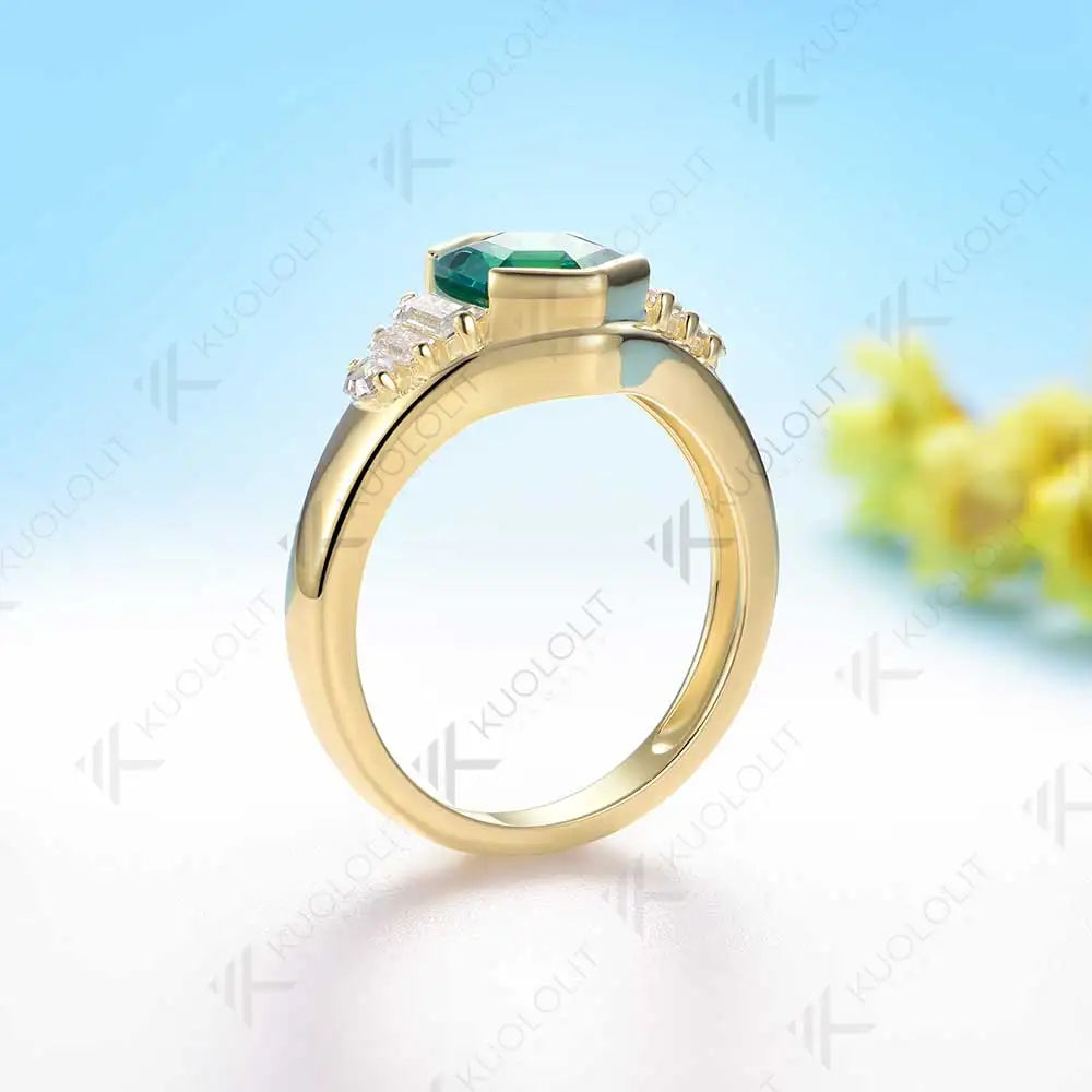 Kuololit 1.5CT Lab Grown Emerald Moissanite Engagement  Ring for Women Solid 18K 14K 10K 585 YellowGold Ring for Christmas Gifts