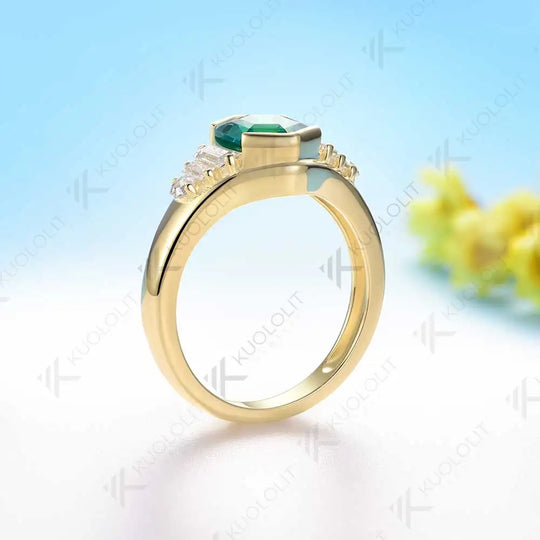 Kuololit 1.5CT Lab Grown Emerald Moissanite Engagement  Ring for Women Solid 18K 14K 10K 585 YellowGold Ring for Christmas Gifts