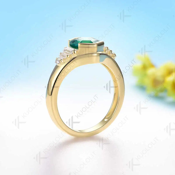 Kuololit 1.5CT Lab Grown Emerald Moissanite Engagement  Ring for Women Solid 18K 14K 10K 585 YellowGold Ring for Christmas Gifts