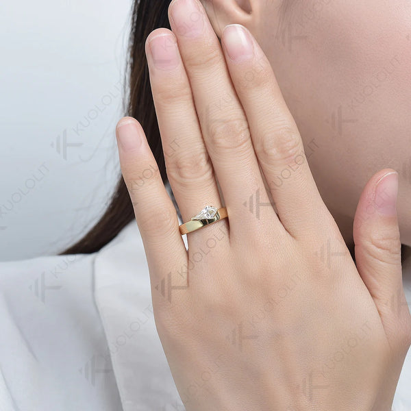 Kuololit 1CT Moissanite Ring for Women Solid 18K 14K 10K 585 White Gold Kite Engagement Ring for Christmas Anniversary Gift