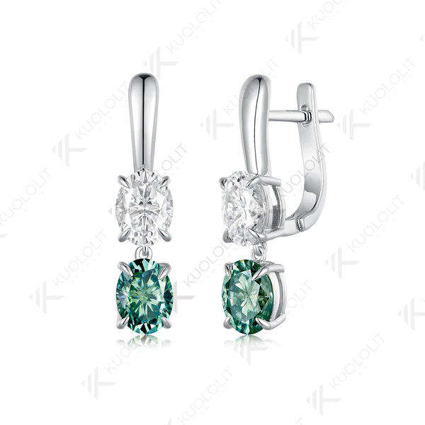 Kuololit 6CTW Cyan White Moissanite Oval Cut Earring for Women Solid 14K 10K 585 Yellow Gold Clip Earrings for Christmas Gifts