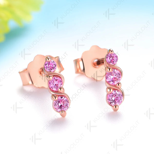 Kuololit 0.16CTW Lab Grown Pink Sapphire Custom Stud Earrings for Women Solid 14K10K Gold Silver Yellow Gold for Party Christmas