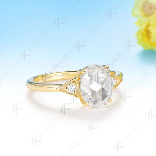 Kuololit 2CT Rose Oval Cut Moissanite Ring for Women Solid 14K 10K 585 Rose Gold Engagement Ring for Christmas Gifts Anniversary
