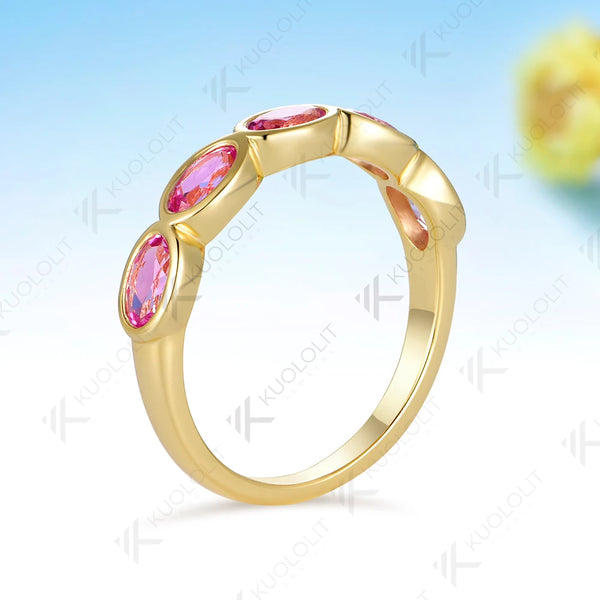 Kuololit 1.5CTW Lab Grown Pink Sapphire Ring for Women Men Solid 14K 10K Yellow Gold Wedding Band for Christmas Engagement Gift