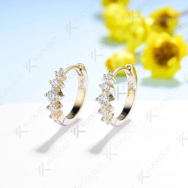 Kuololit Moissanite Earrings for Women14K 10K Solid Gold White Gold 925 Silver Clip Hoop Round for Party Christmas Classic Gifts
