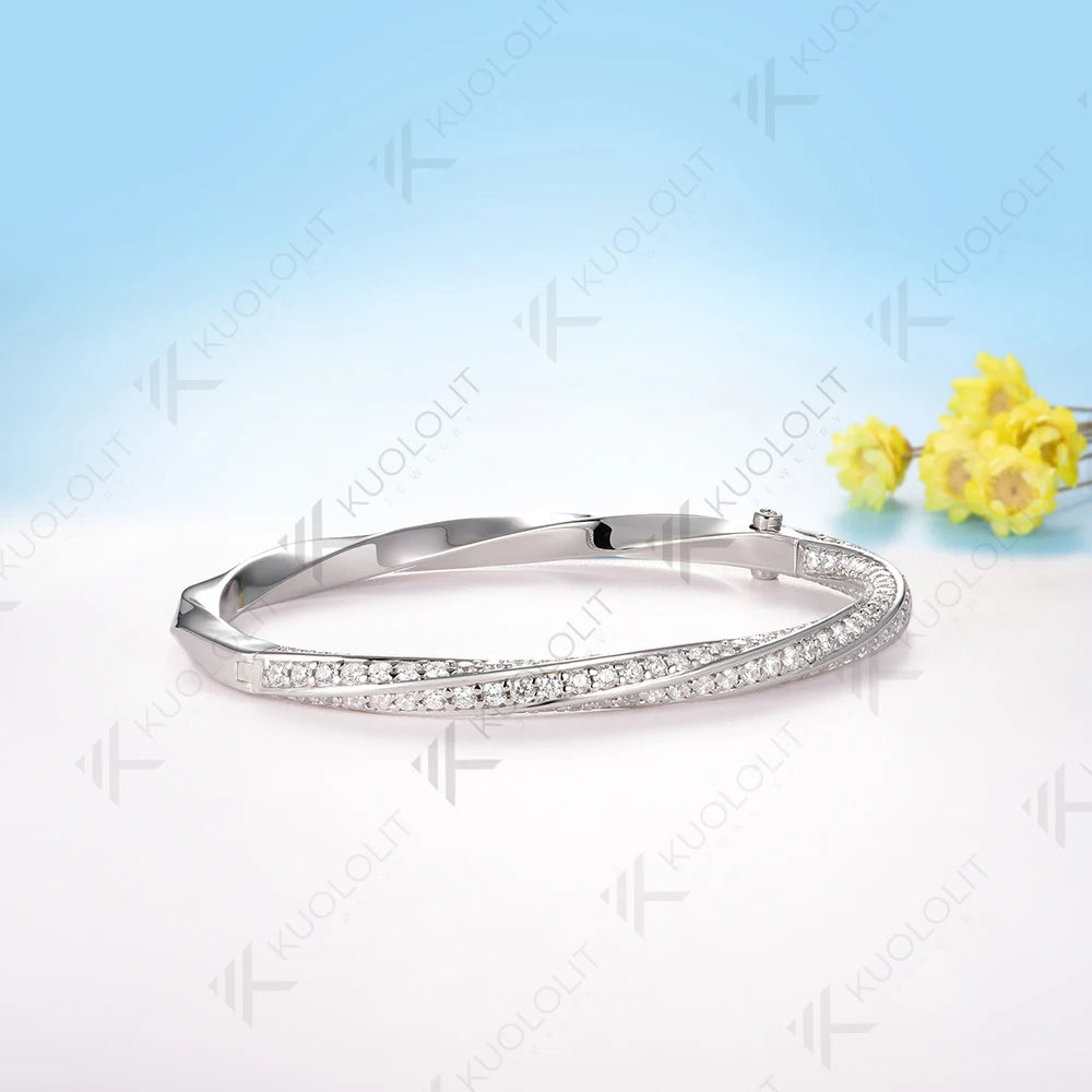 Kuololit Moissanite Bangle for Women Solid 10K Yellow Gold Oval Shaped Round Bracelet for Engagement Trendy Christams Gift