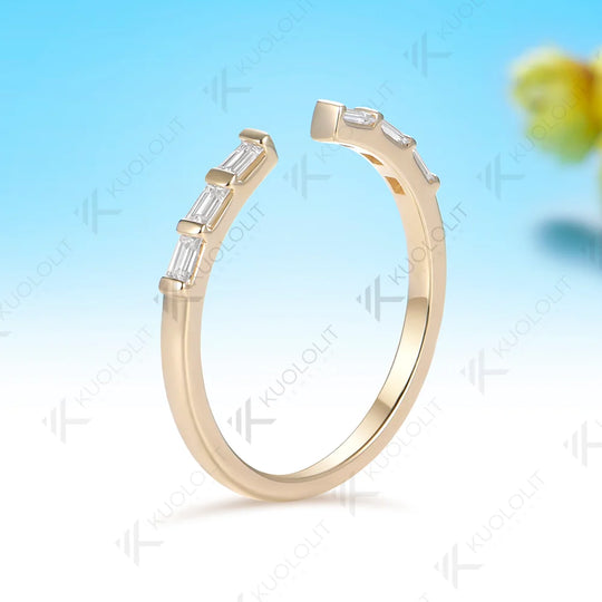 Kuololit 0.9CTW Moissanite Custom Open Ring for Women Solid 14K 10K 585 Yellow Gold Match Engagement Wedding Band for Christmas