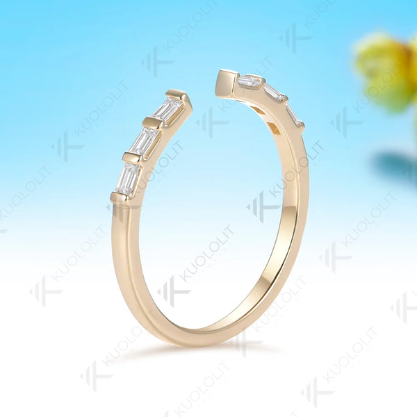 Kuololit 0.9CTW Moissanite Custom Open Ring for Women Solid 14K 10K 585 Yellow Gold Match Engagement Wedding Band for Christmas