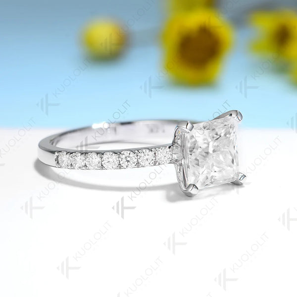 Kuololit IGI 2CT Lab Grown Diamond Princess Engagement Ring for Women Solid 18K 14K 10K 585 DVS1 Diamond Ring for Christmas Gift
