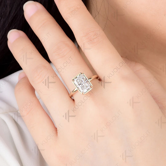 Kuololit 3.5CT Radiant Cut Moissanite Ring for Women Solid 14K 10K 585 Yellow Gold for Engagement Wedding Christmas Gifts Party
