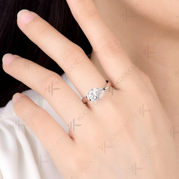 Kuololit 3.5CT Pear Moissanite Rings for Women Solid 14K 10K 585 White Gold Engagement Ring for Anniversary Christmas Gift Party