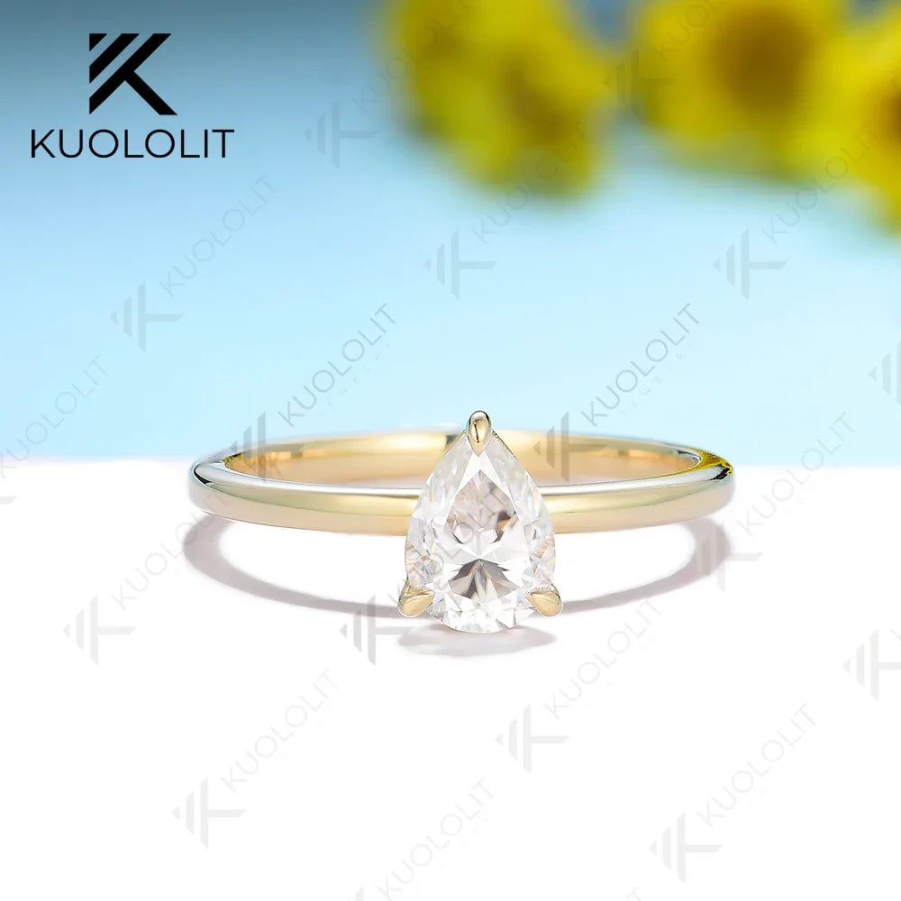 Kuololit 0.8CT Lab Grown Diamodn Rings for Women PT950 Solid 14K 10K 585 Yellow Gold Pear Cut for Engagement Wedding Christmas