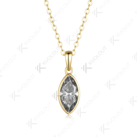 Kuololit 2CT Grey Moissanite Marquise Necklace for Women Solid 14K 10K Yellow Gold  Pedant for Engagement Christmas Gifts New