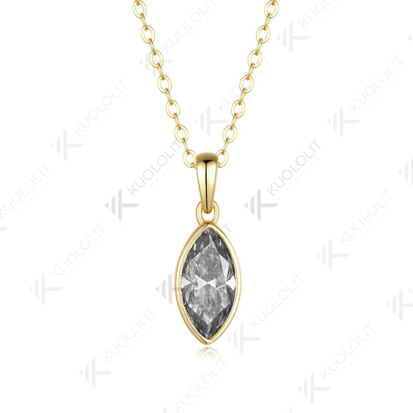 Kuololit 2CT Grey Moissanite Marquise Necklace for Women Solid 14K 10K Yellow Gold  Pedant for Engagement Christmas Gifts New