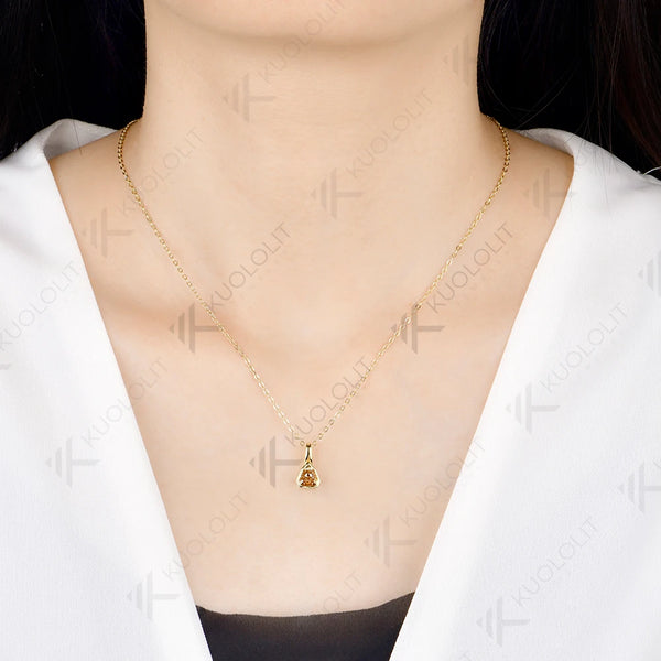 Kuololit 1CT Champagne Moissanite Necklace for Women Solid 14K 10K Yellow Gold Shield Cut Necklace for Engagement Christmas Gift