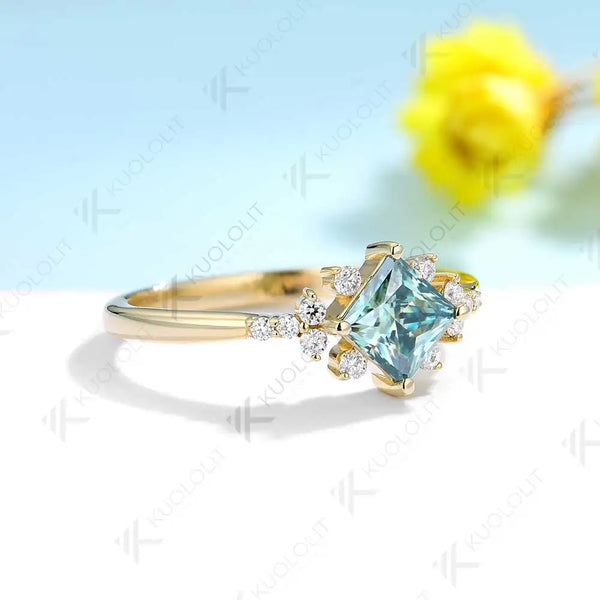 Kuololit 0.8CT Cyan Moissanite Engagement Ring for Women14K 10K Silver White Gold Ring for Women Matching Engagement Christmas Gift Party