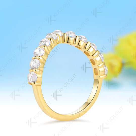 Kuololit 1.1CTW Rose Cut Moissanite V Ring for Women Solid 585 14K 10K Gold Wedding Band Ring for Anniversary Gifts Christmas