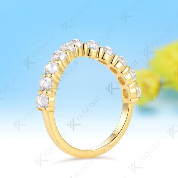 Kuololit 1.1CTW Rose Cut Moissanite V Ring for Women Solid 585 14K 10K Gold Wedding Band Ring for Anniversary Gifts Christmas