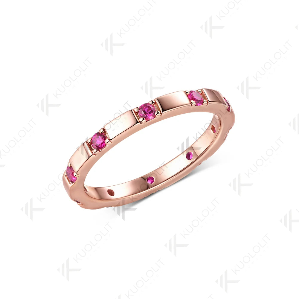 Kuololit 0.3CTW Lab Grown Ruby Band for Women Men Solid 585 14K 10K Silver Rose Gold Wedding Ring for Christmas Gifts Party