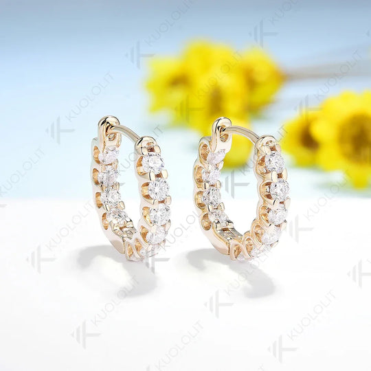 Kuololit Lab Grown Diamonds Hoop Earrings for Women 18K 14K 10K Solid Gold White Gold 925 Silver Clip Hoop for Christmas Classic