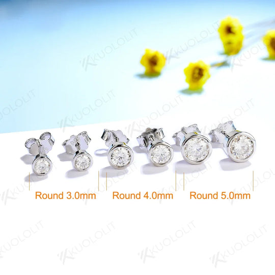 Kuololit Bezel Set Moissanite 4.0mm Stud Earrings for Women Handset D/VVS Solitaire Jewelry for Party Christmas Gifts