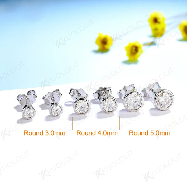 Kuololit Bezel Set Moissanite 4.0mm Stud Earrings for Women Handset D/VVS Solitaire Jewelry for Party Christmas Gifts