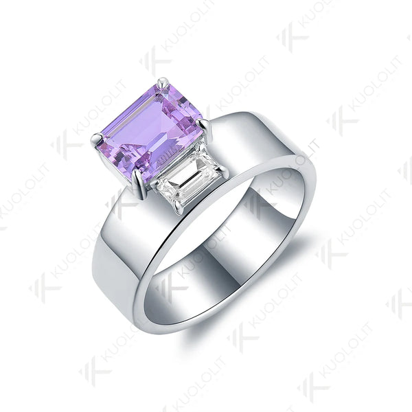 Kuololit 2CTW Natural Amethyst Rings for Women Solid 18K 14K 10K Gold Moissanite Rings for Engagement Wedding Anniversary Party