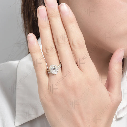 Kuololit 3CT Oval Cut Moissanite Set Ring for Women Solid 18K 14K 10K 585 Yellow Gold Band for Engagement Wedding Christmas