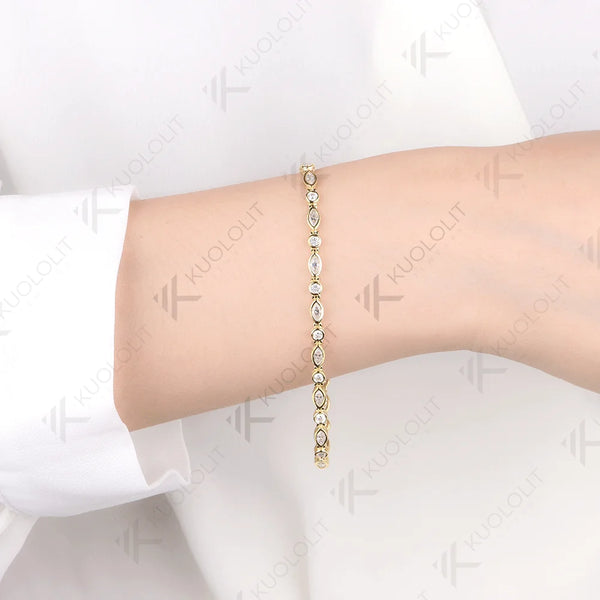 Kuololit 4.5CTW Marquise Moissantie Custom Bracelet for Women Men 14K 10K 585 Yellow Gold Custom Bracelet for Christmas Jewelry