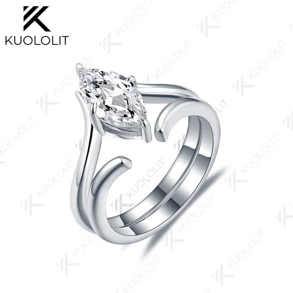 Kuololit 1.5CT Lab Grown Diamonds Ring for Women Solid 18K 14K 10K 585 White Gold Marquise for Engagement Christmas Anniversary