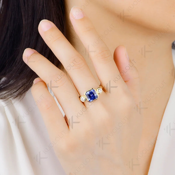 Kuololit 2.5CT Lab Grown Sapphire Diamond Ring for Women Solid 14K 10K 585 Yellow Gold for Christmas Gift Engagement Anniversary