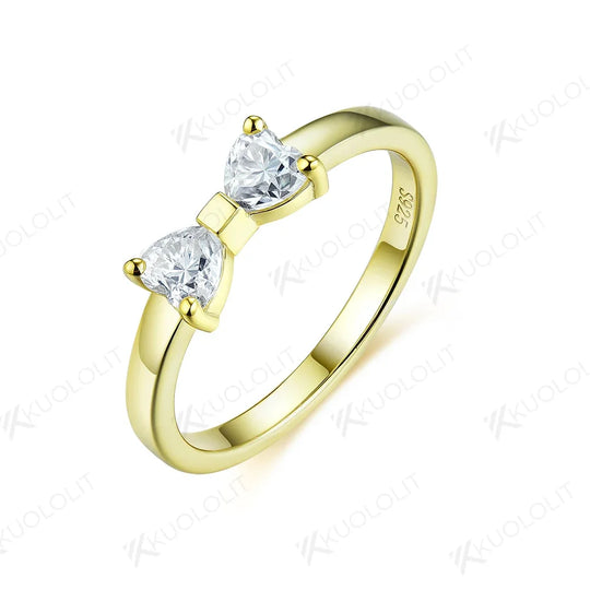 Kuololit Heart Cut Moissanite Rings for Women Men Solid 18K 14K 10K Yellow Gold Bowknot for Engagement Wedding Band Classic Gift
