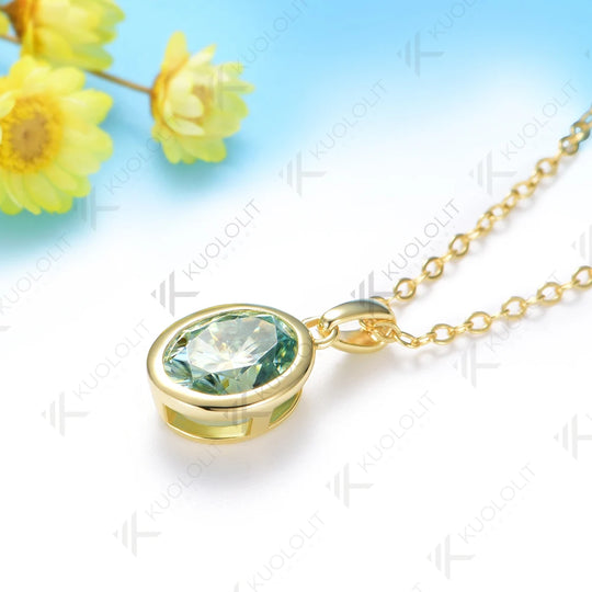 Kuololit 2CT Cyan Moissanite Lab Grown Padparadscha Necklace for Women Men Solid 585 14K 10K Gold for Oval Engagement Party Christmas Gifts Anniversary