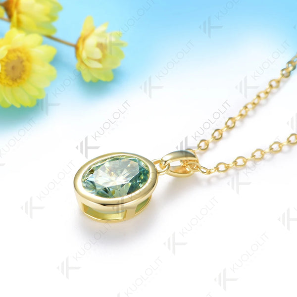 Kuololit 2CT Cyan Moissanite Lab Grown Padparadscha Necklace for Women Men Solid 585 14K 10K Gold for Oval Engagement Party Christmas Gifts Anniversary