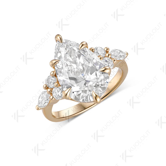 Kuololit  IGI 4CT Lab Diamonds Pear Ring for Women Solid 14K10K Yellow Gold D VS Diamonds Ring for Engagement Christmas Gifts