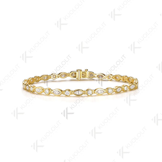 Kuololit 4.5CTW Marquise Moissantie Custom Bracelet for Women Men 14K 10K 585 Yellow Gold Custom Bracelet for Christmas Jewelry