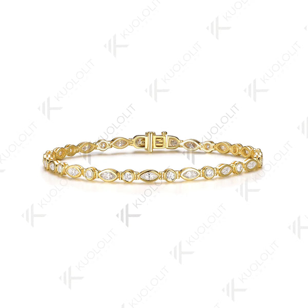 Kuololit 4.5CTW Marquise Moissantie Custom Bracelet for Women Men 14K 10K 585 Yellow Gold Custom Bracelet for Christmas Jewelry