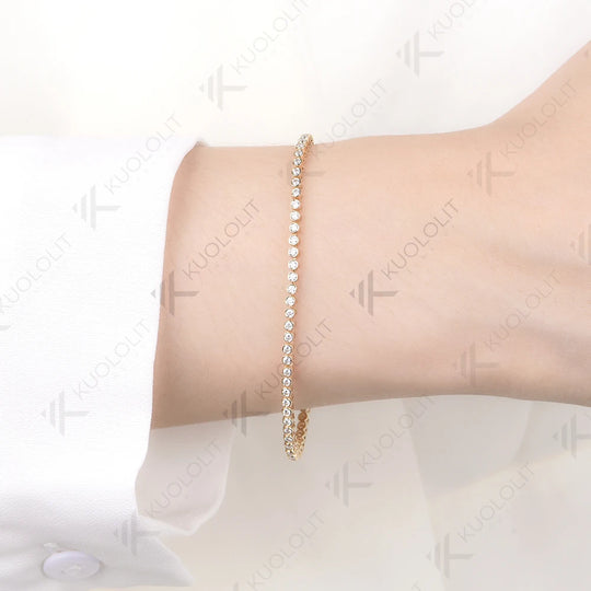 Kuololit 1.5CTW Lab Grown Diamonds Bezel Set Bracelet for Women Solid 14K10K Yellow Gold Round Bracelet for Christmas Gift Party