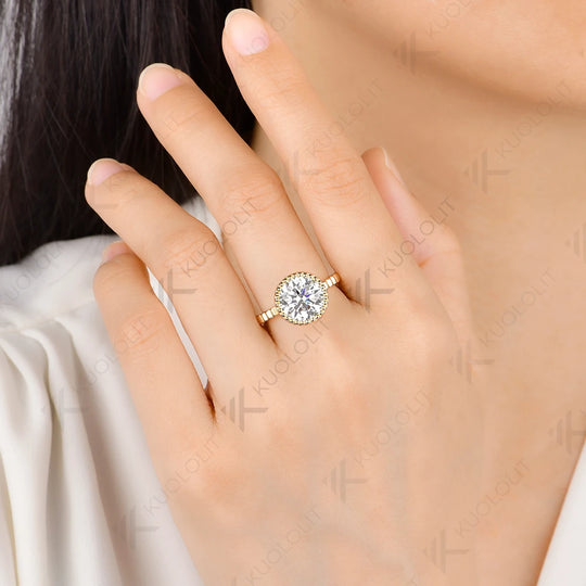 Kuololit 4CT Moissanite Round Cut Custom Ring for Women  Solid 14K 10K Yellow Gold Bezel Set Ring for Anniversary Christmas Gift
