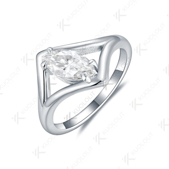 Kuololit 1CT Marquise Cut Moissanite Ring for Women Solid 18K 14K 10K Gold Ring for Anniversary Engagement Gifts
